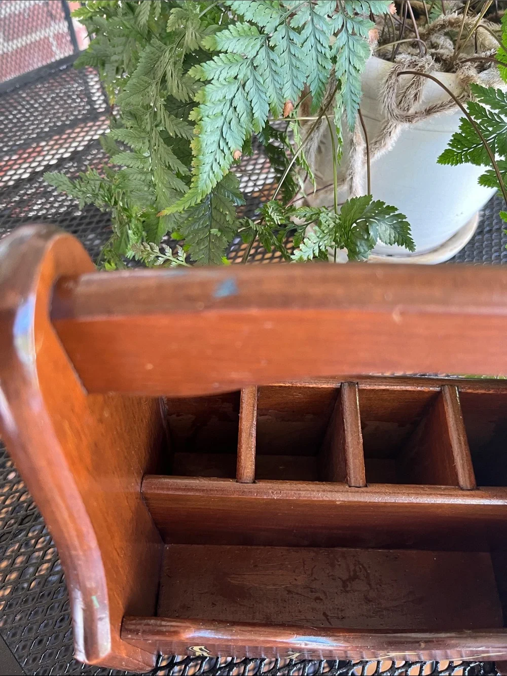 Vintage Cornwall Wood Napkin Holder Utensil Caddy MCM Cottagecore Boho